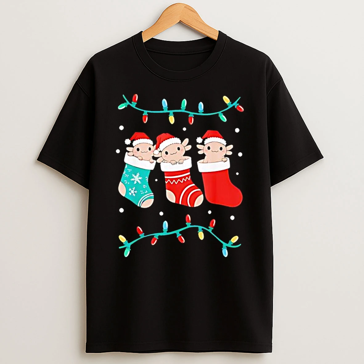 Axolotl Christmas Stocking Black Shirts