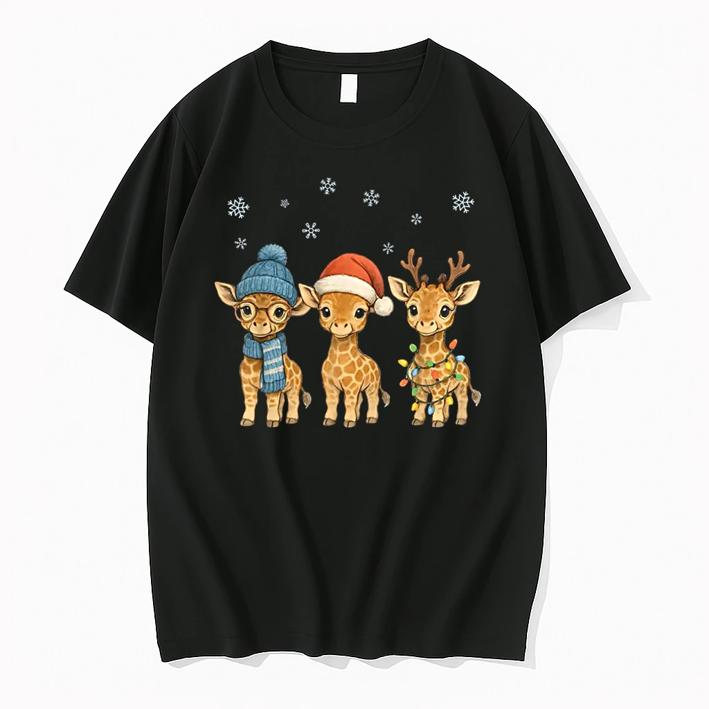 Baby Giraffe Christmas Lights Santa Hat Reindeer Shirts