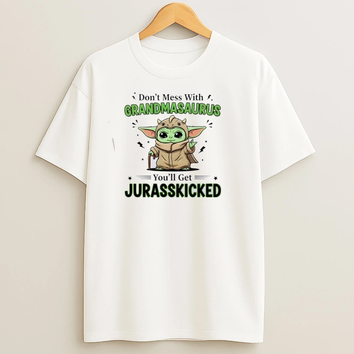 Baby Yoda Dont Mess With Grandmasaurus Youll Get Jurasskicked Cartoon Cute T Shirts