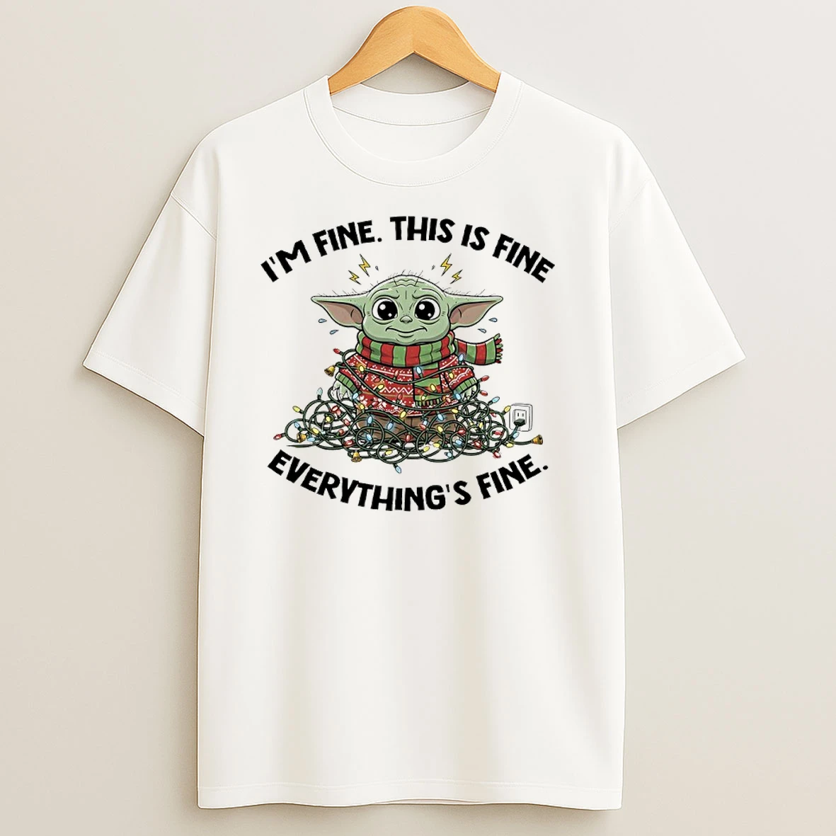 Baby Yoda Him Fine This Is Fine Everythings Fine Christmas Light T Shirts