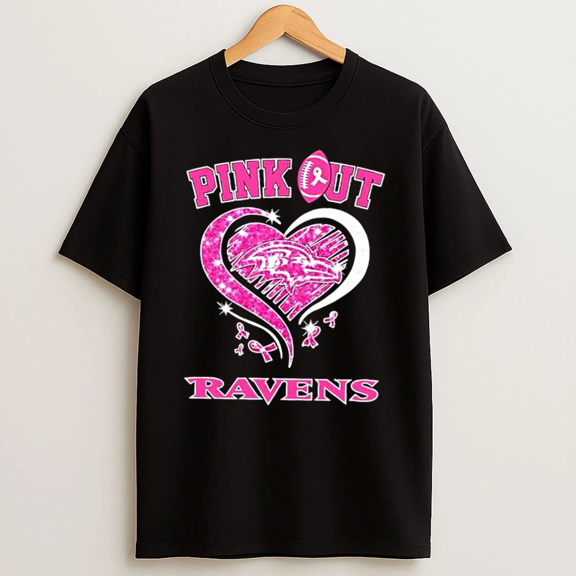 Baltimore Ravens Football X Pink Out Hearts Shirts