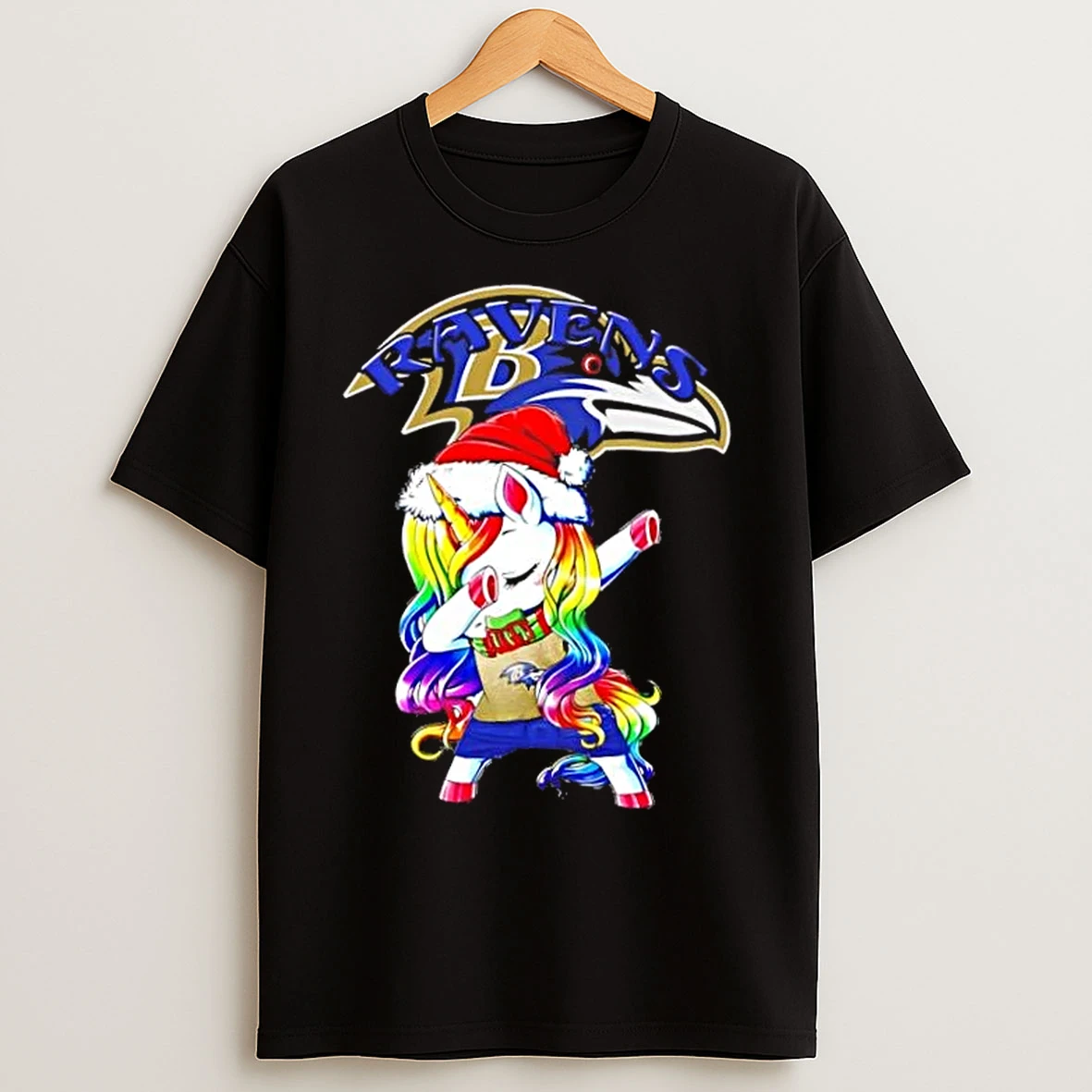 Baltimore Ravens X Unicorn Santa Hat Dabbing Merry Christmas T Shirts