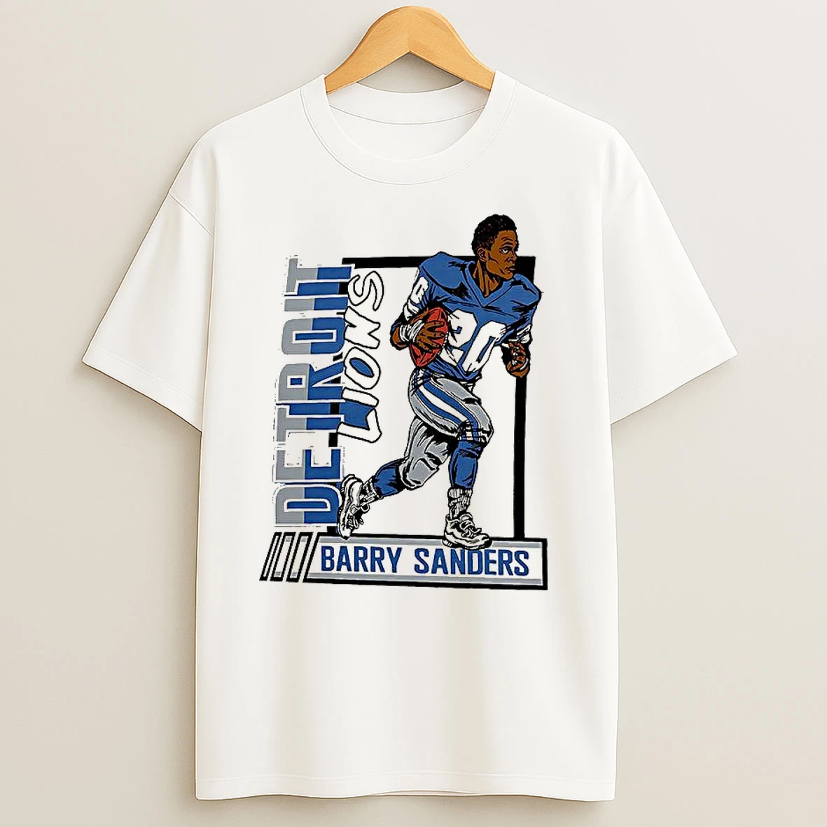 Barry Sanders Blue Detroit Lions Football Caricature Retired Player T Shirts