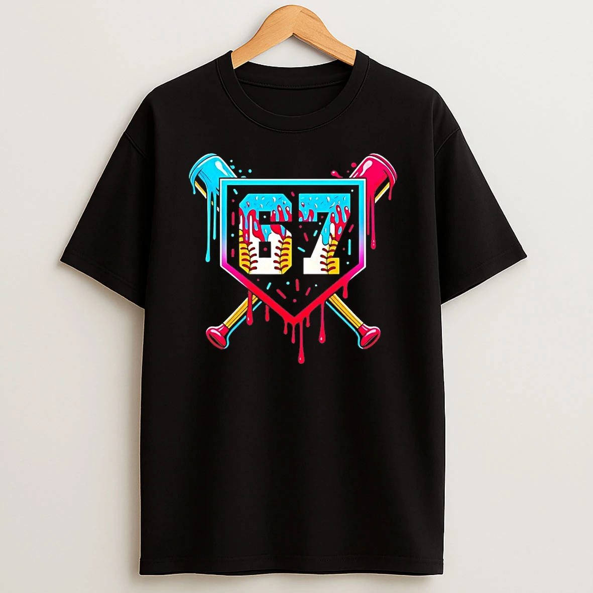 Baseball Ice Cream Drip Number 67 Shirts