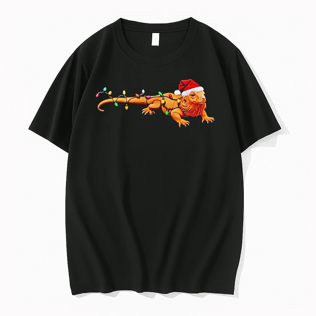 Bearded Dragon Christmas Lights Holiday Pet Xmas Black Shirts