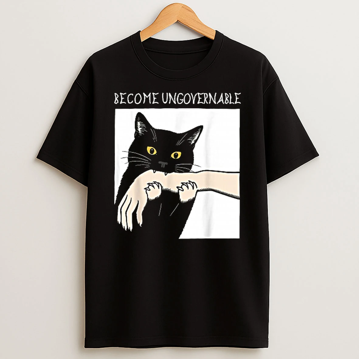 Become Ungovernable Black Cat Biting Hand Shirts