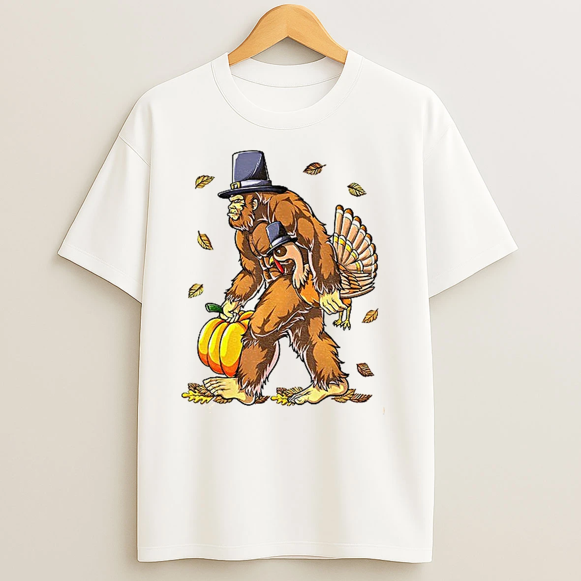 Bigfoot Turkey Pumpkin Thanksgiving Sasquatch Thanksgiving Day T Shirts