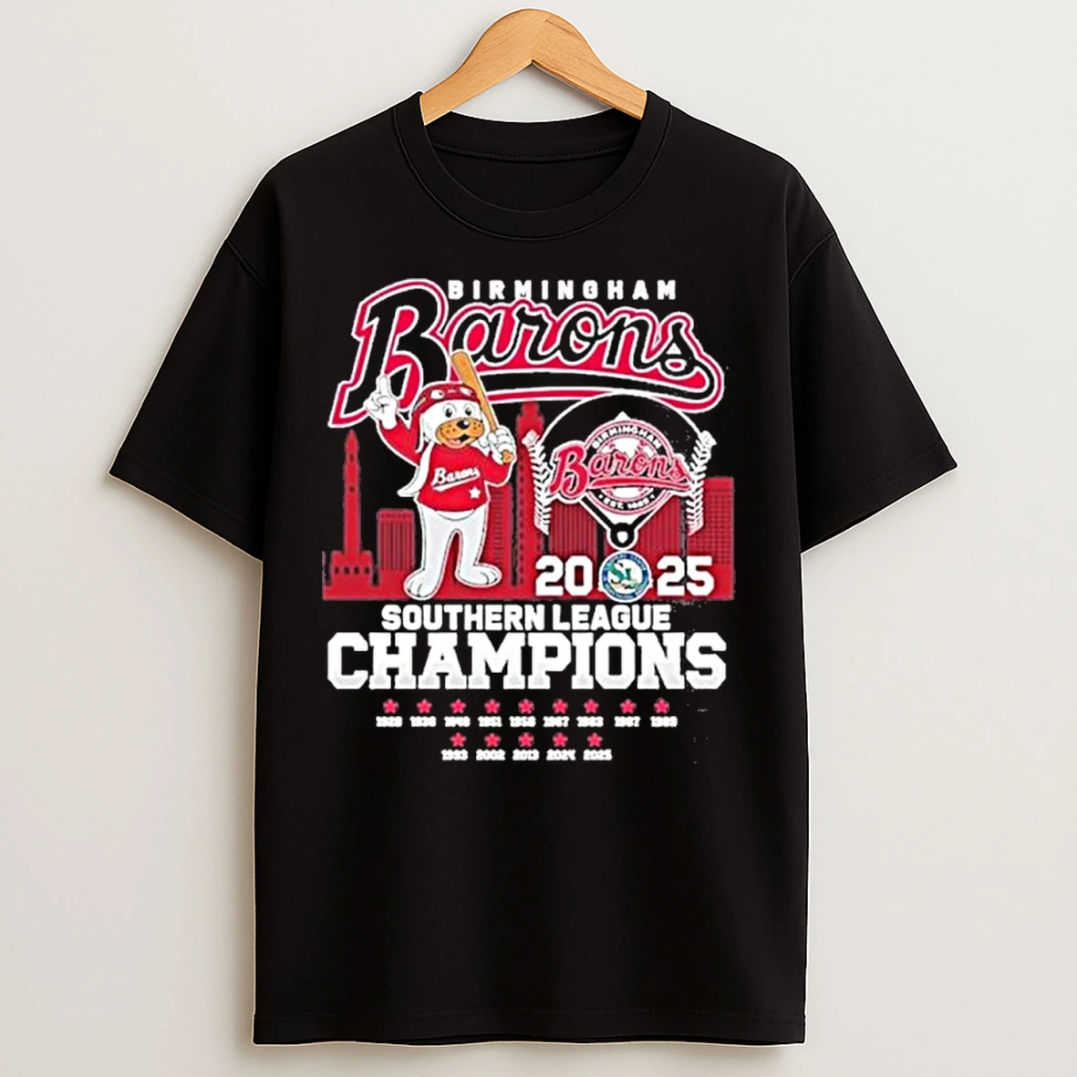 Birmingham Barons Mascot 2025 Southern League Champions T Shirts