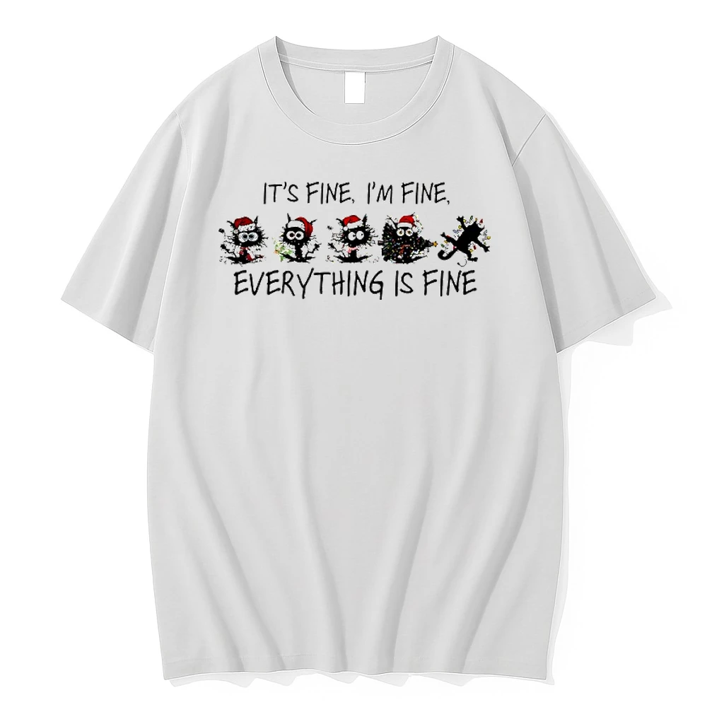Black Cat Christmas Its Fine Im Fine Everything Is Fine Shirts