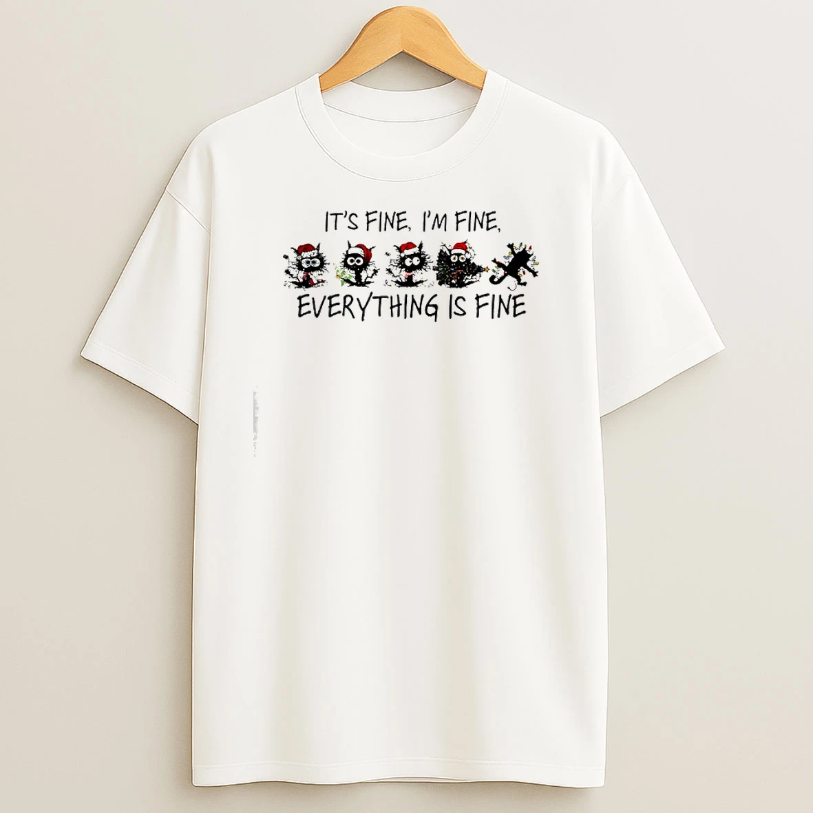 Black Cat Christmas Its Fine Im Fine Everything Is Fine T Shirts