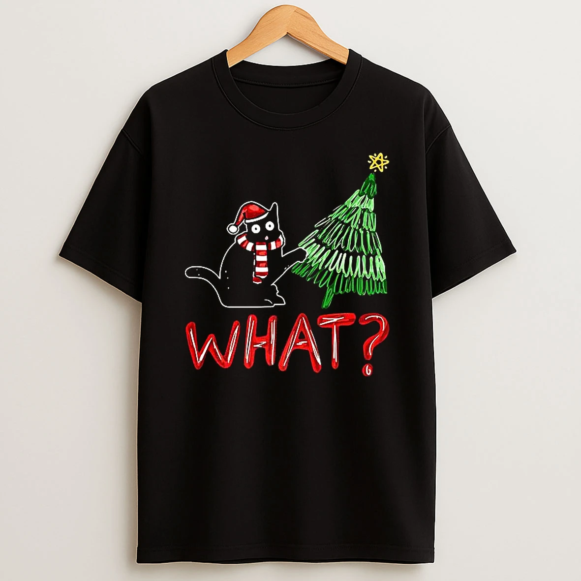 Black Cat What 67 Christmas Tree Shirts