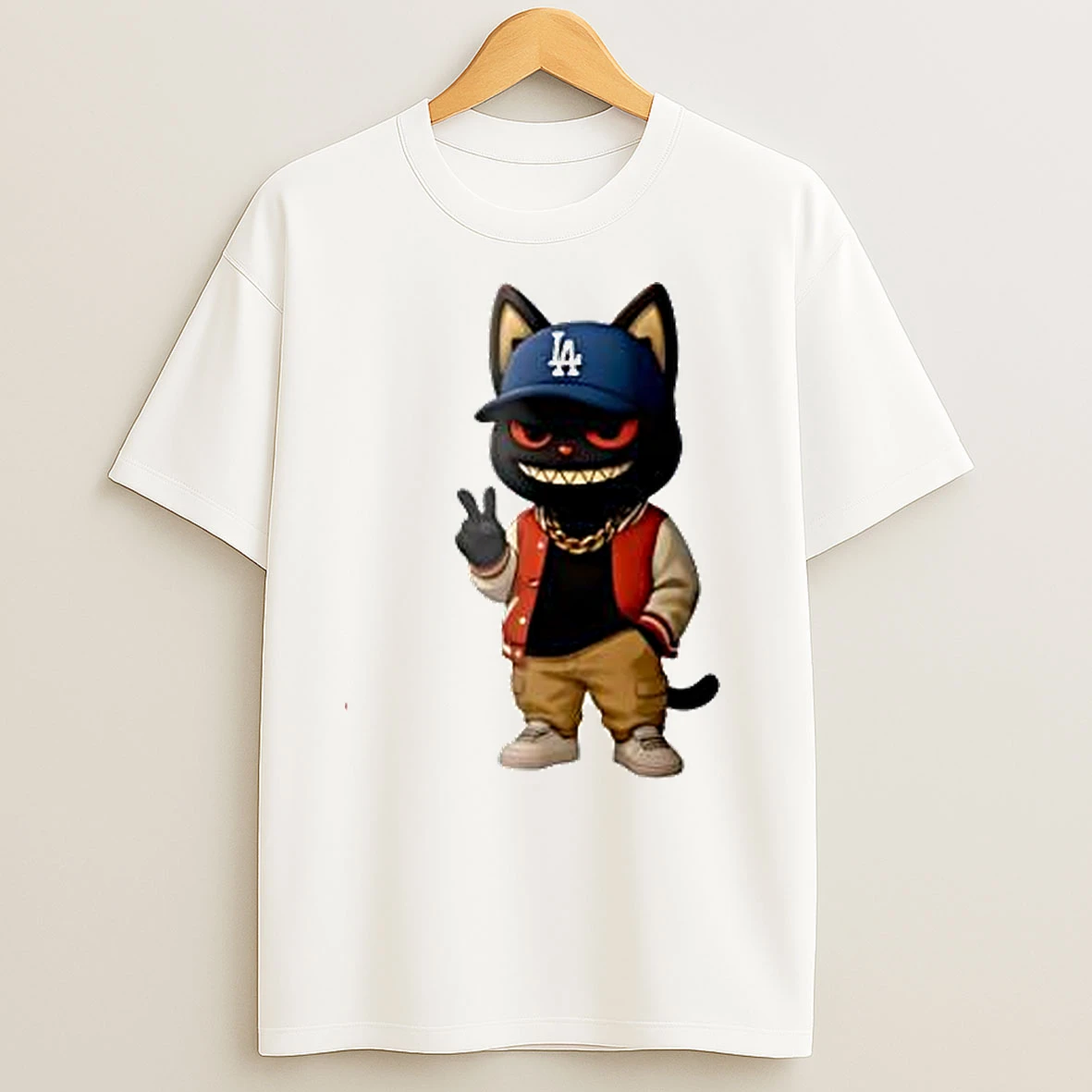 Black Cat Hiphop With Hat La Dodgers T Shirts