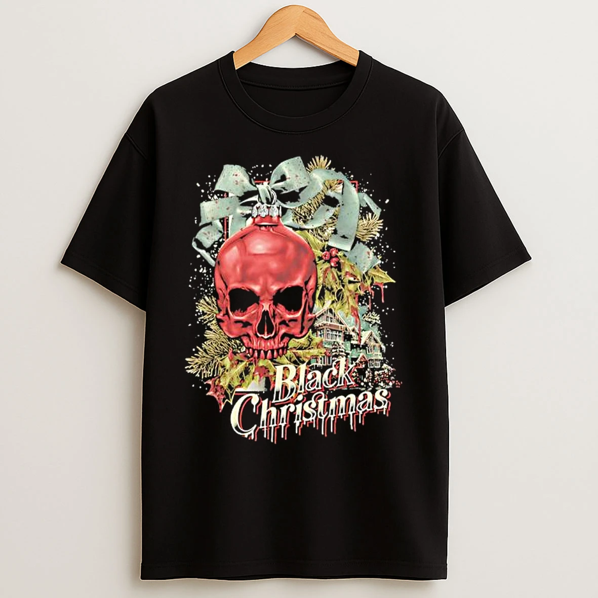 Black Chrismas Seasons Greetings Skull T Shirts