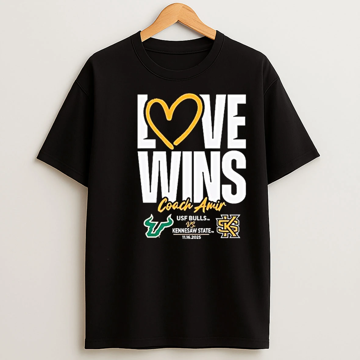 Black Usf Vs Kennesaw State Love Wins Coach Amir Circle Black T Shirts