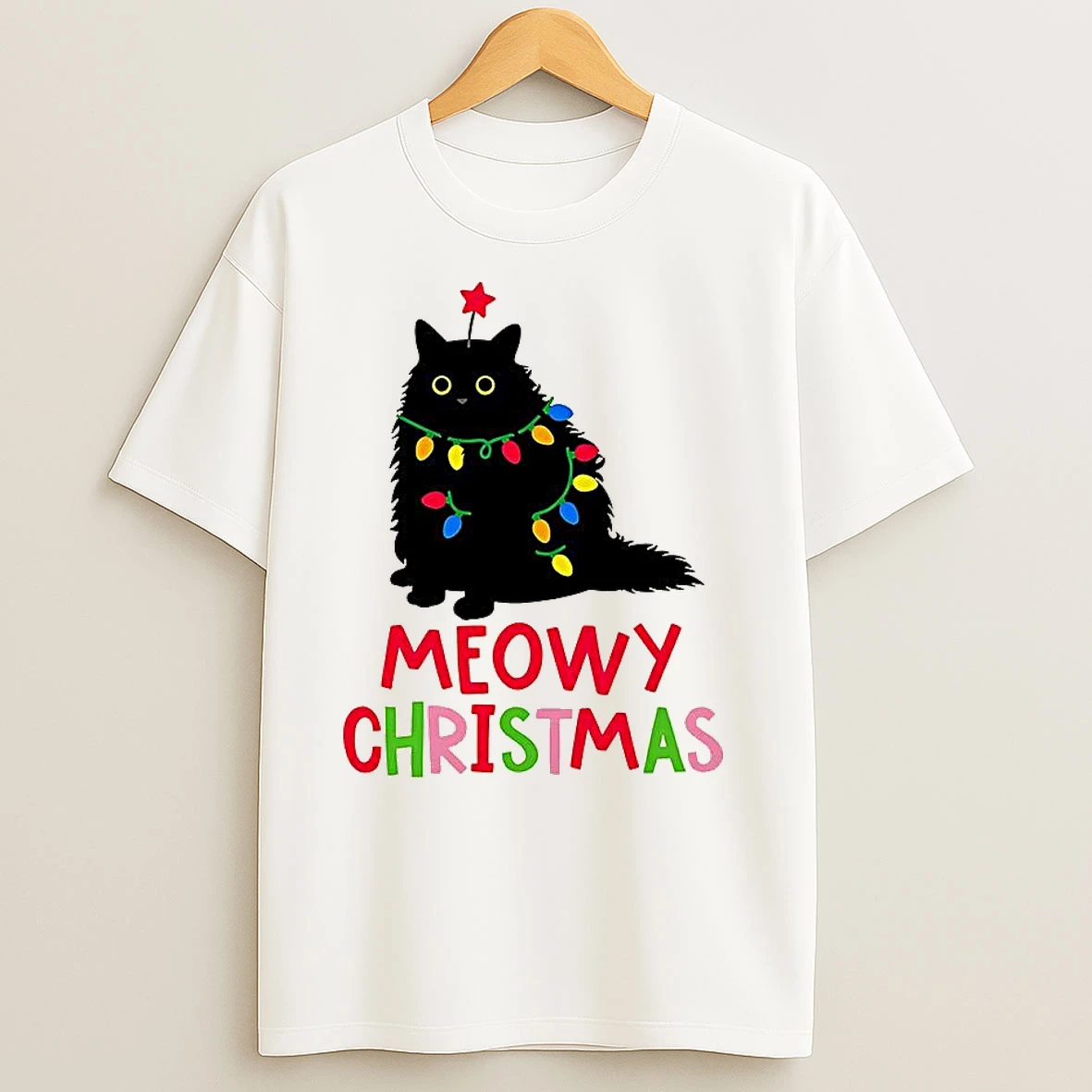 Black Cat Meowy Christmas T Shirts