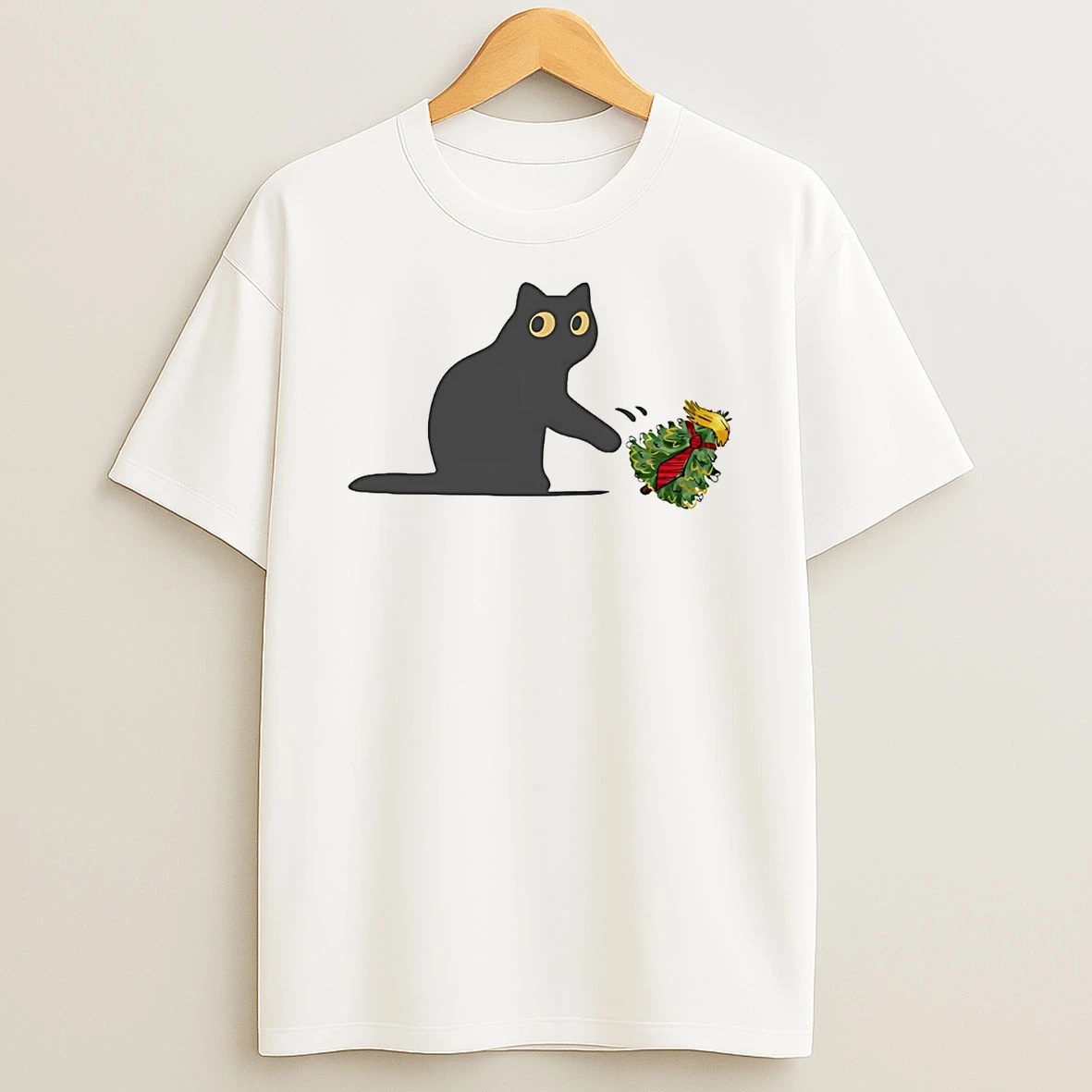 Black Cat Pushing Trump Christmas Tree Shirts