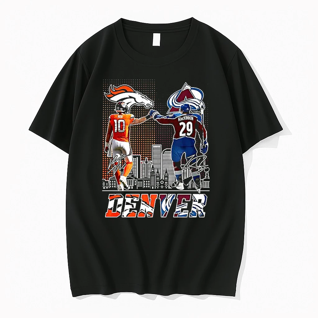 Bo Nix Denver Broncos Touch Hand Nathan Mackinnon Colorado Avalanche Signature Shirts