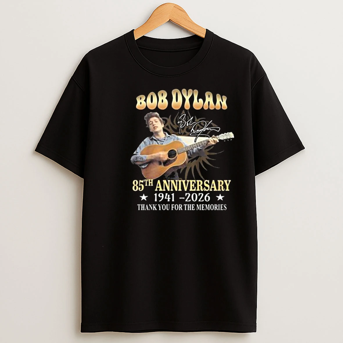 Bob Dylan 85th Anniversary 1941 2026 Signatures Thank You For The Memories Circle Black T Shirts