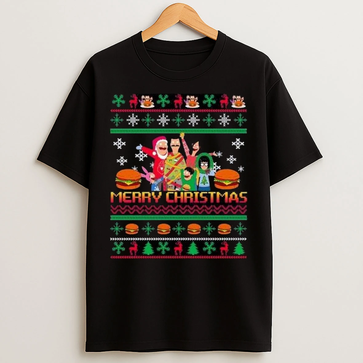 Bobs Burgers Family Elf Ugly Christmas 2025 Circle Black T Shirts