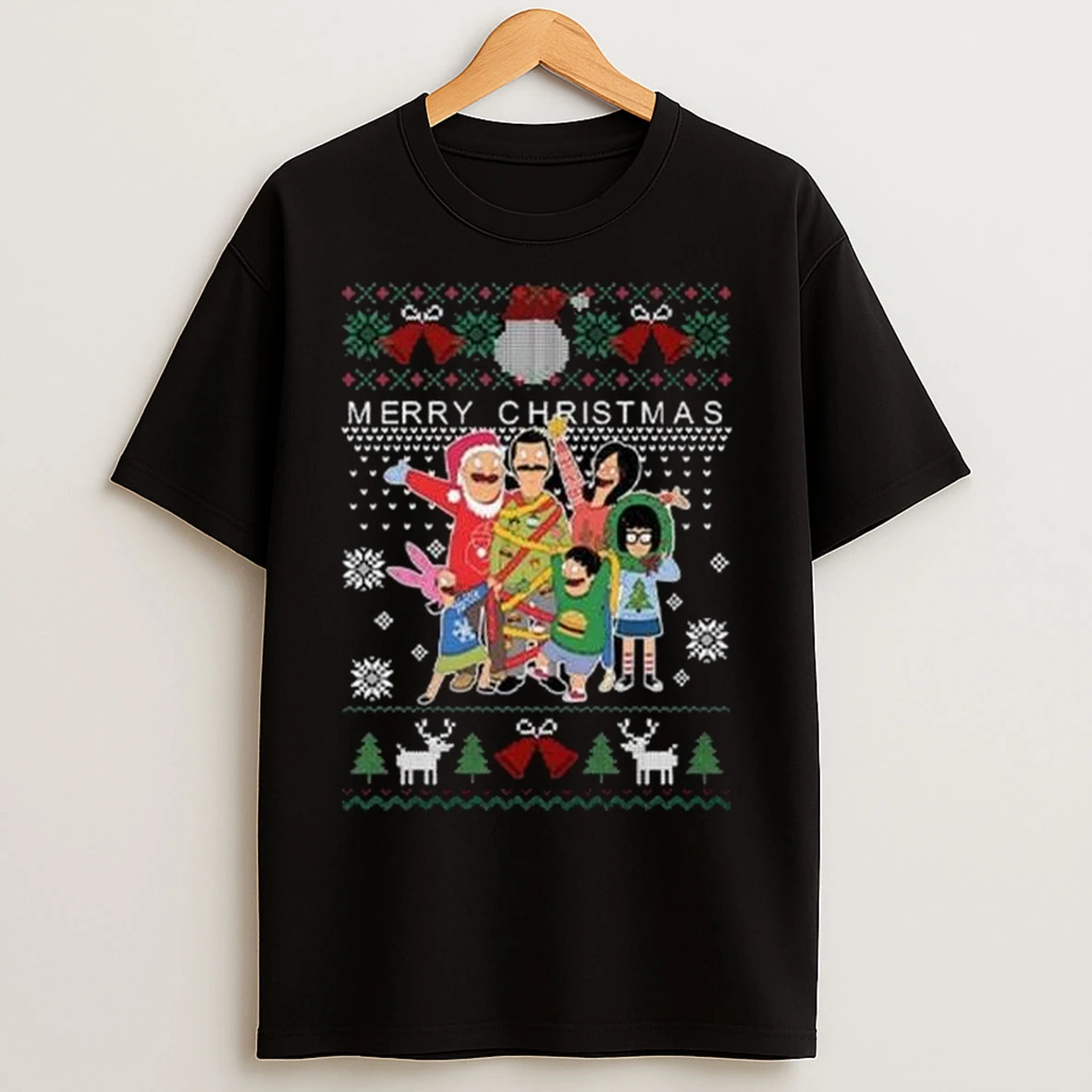Bobs Burgers Family Merry Christmas 2025 Circle Black T Shirts