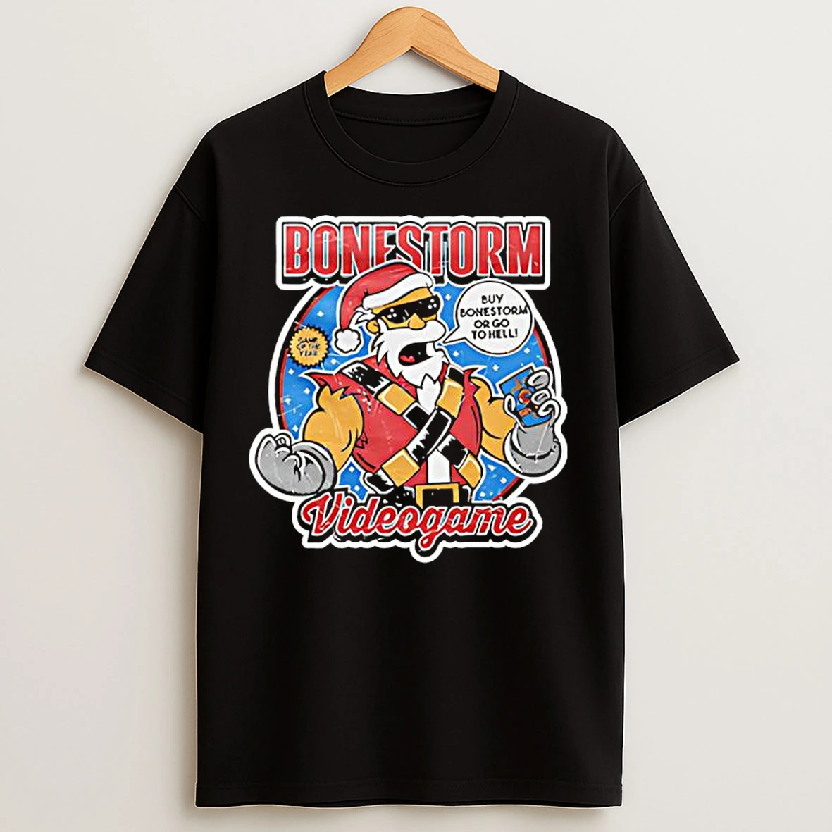 Bonestorm Santa Claus Character Video Game Controller T Shirts