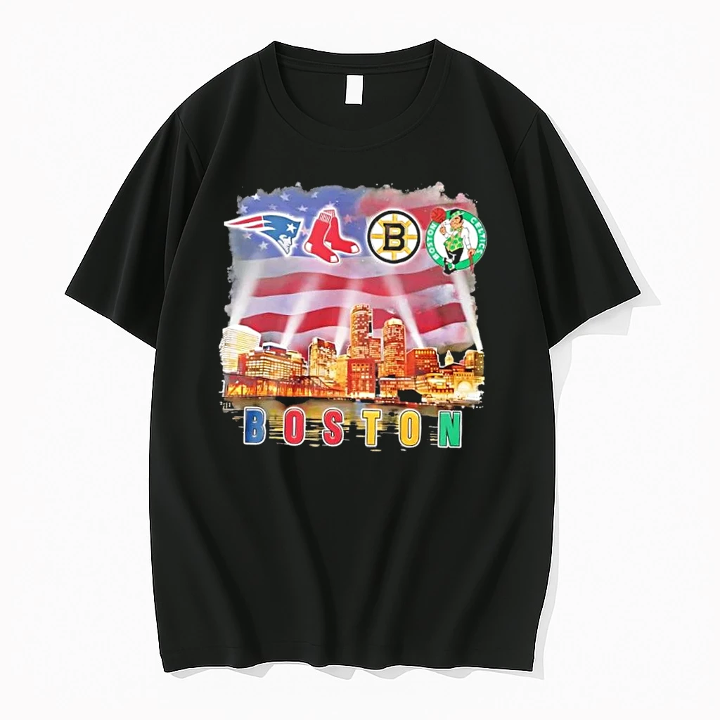 Boston City Sports Patriots Red Sox Bruins Celtics Usa Flag Shirts