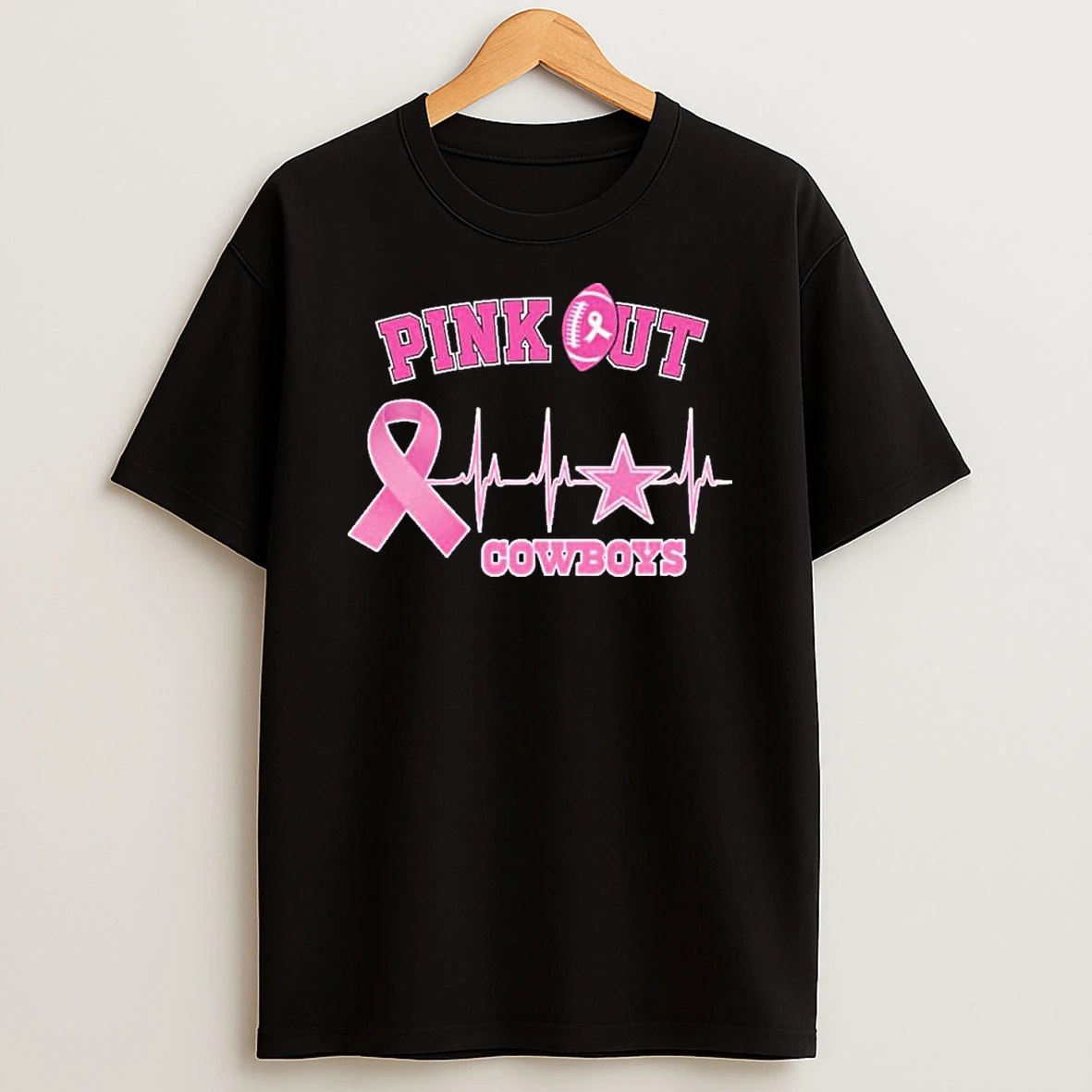Breast Cancer Heartbeat Pink Out Dallas Cowboys Shirts