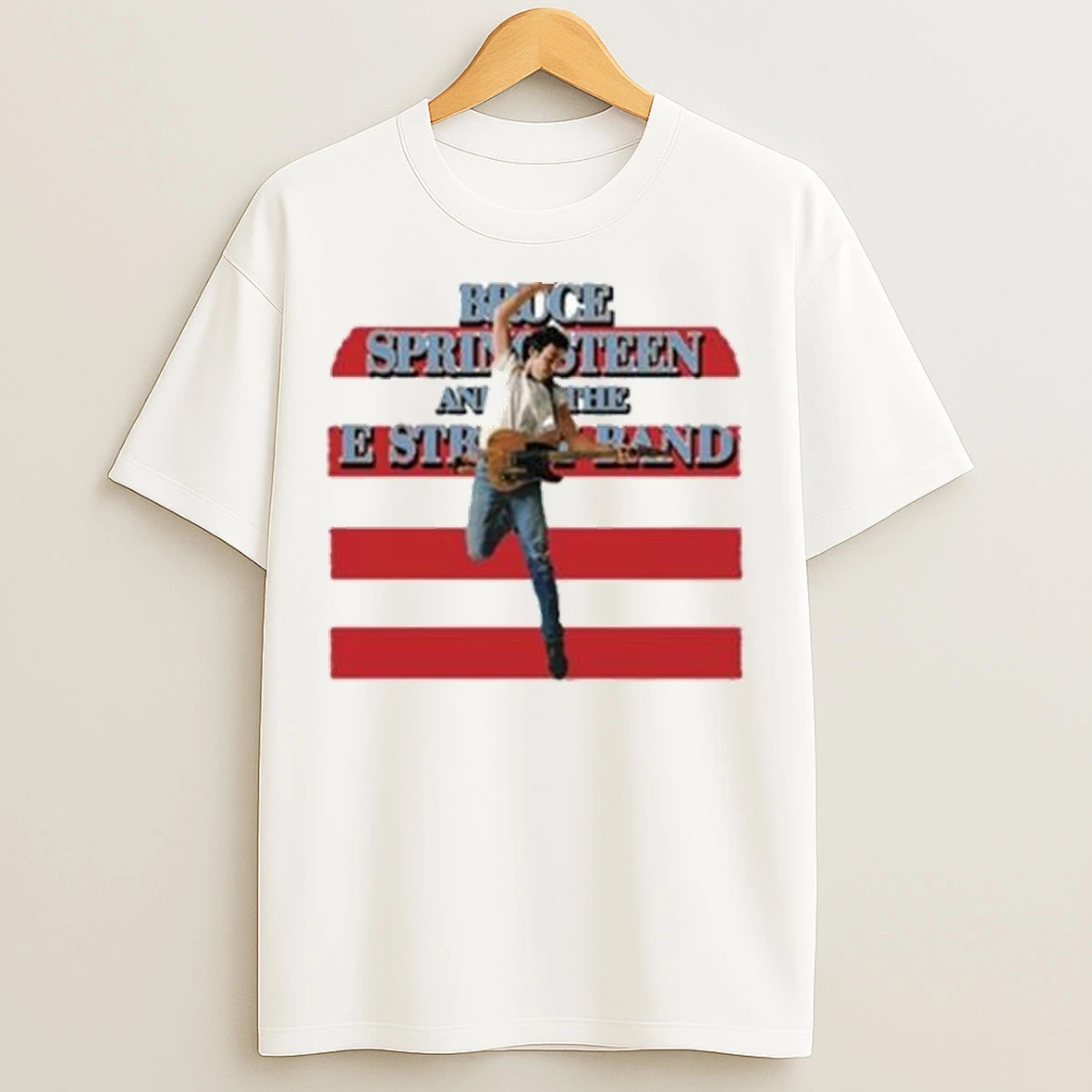 Bruce Springsteen Retro Born In The America Tour Circle White T Shirts