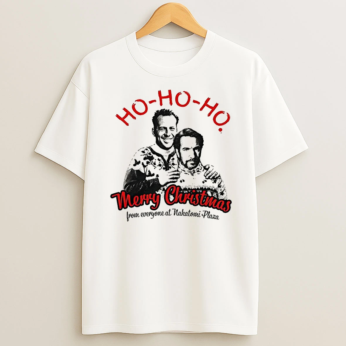 Bruce Willis And Alan Rickman Ho Ho Ho Merry Christmas From Everyone At Nakatomi Plaza Shirts