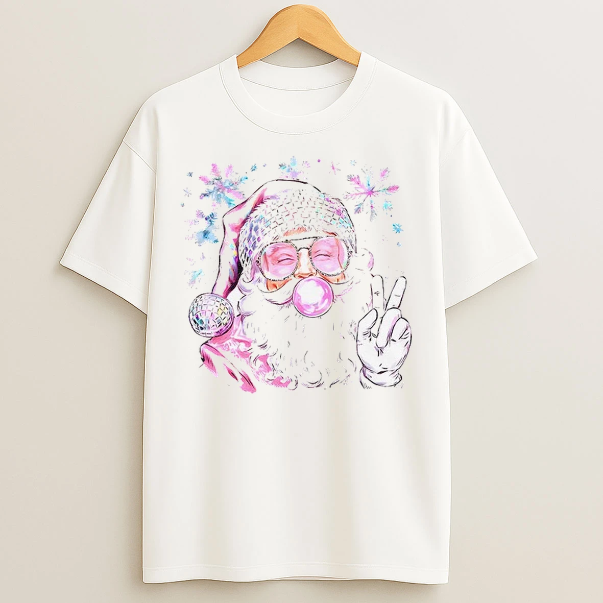 Bubble Gum Christmas Pink Santa T Shirts