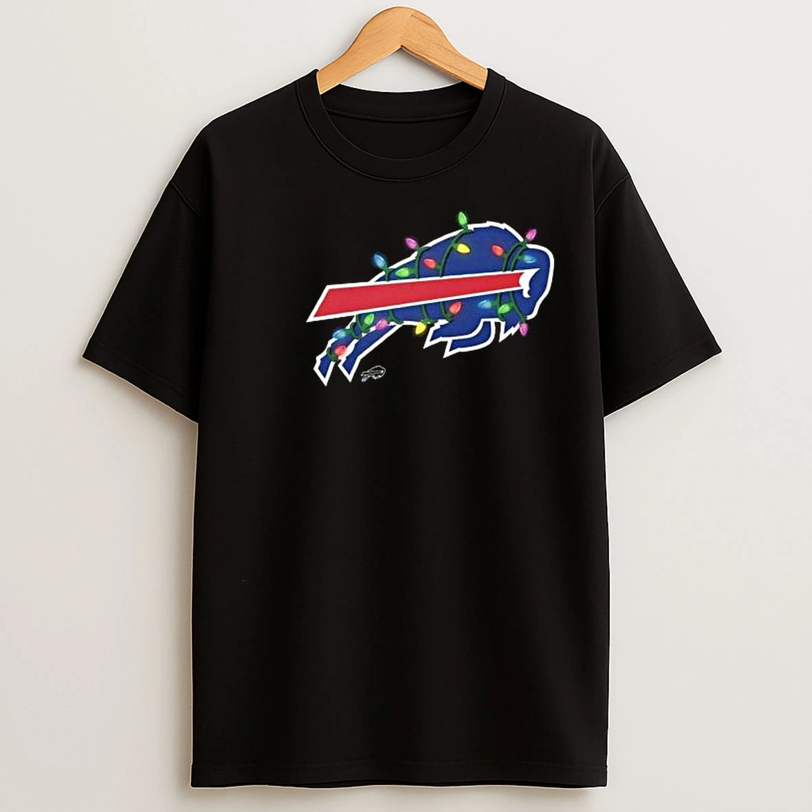 Buffalo Bills Primary Logo Holiday Lights 2025 Circle Black T Shirts