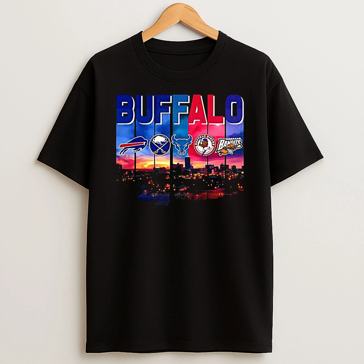 Buffalo Sports Teams Logo City Skyline Water Reflection Shirts