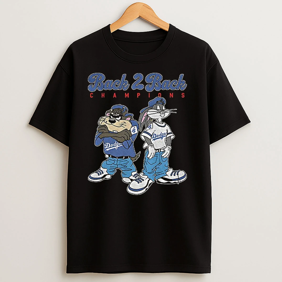 Bugs Bunny Looney Tunes Dodgers Baseball Back 2 Back Champions T Shirts
