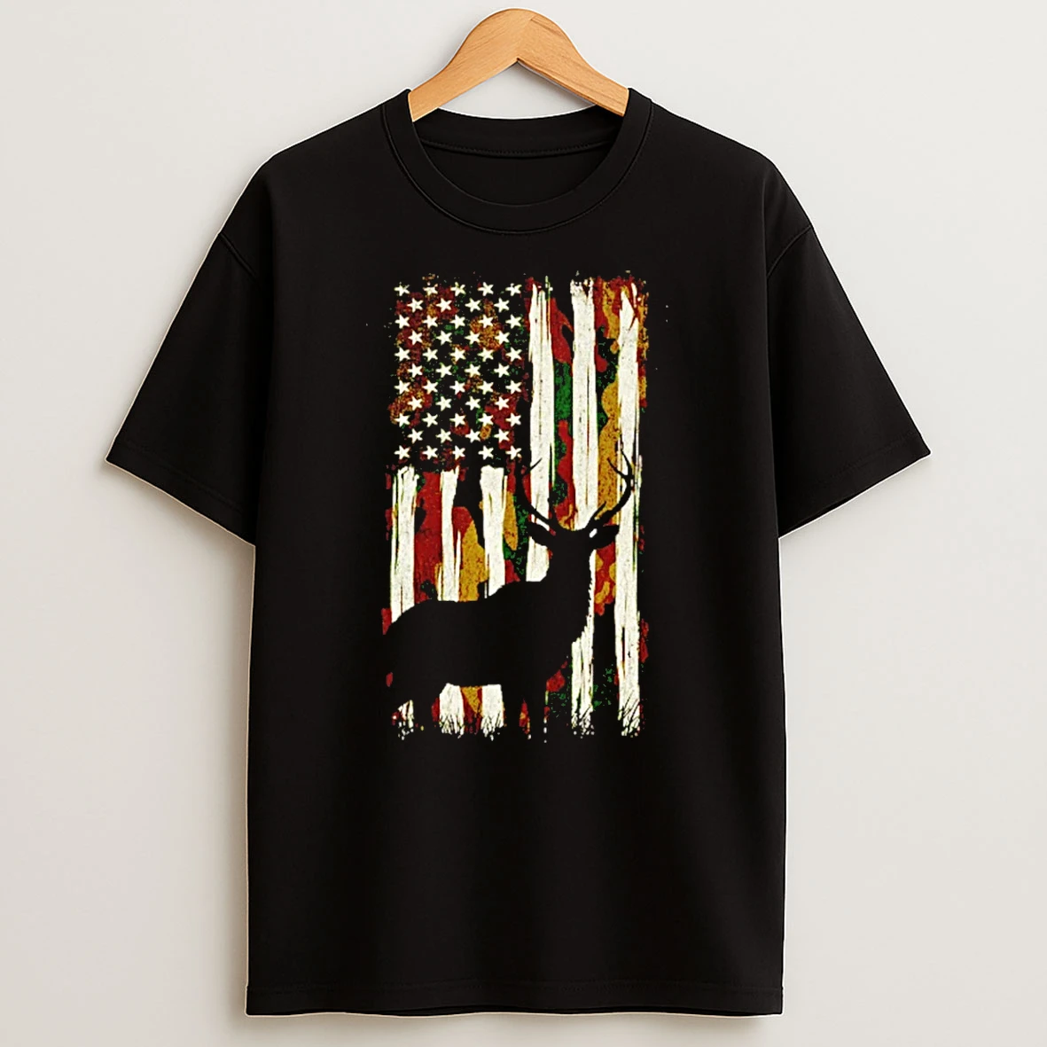 Camo Buck Camouflage Pattern American Flag Shirts