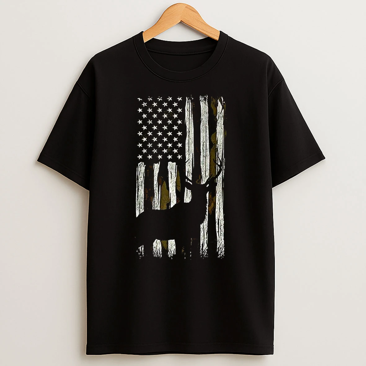 Camo Us Flag Deer Elk Camouflage Hunting Hunter Shirts
