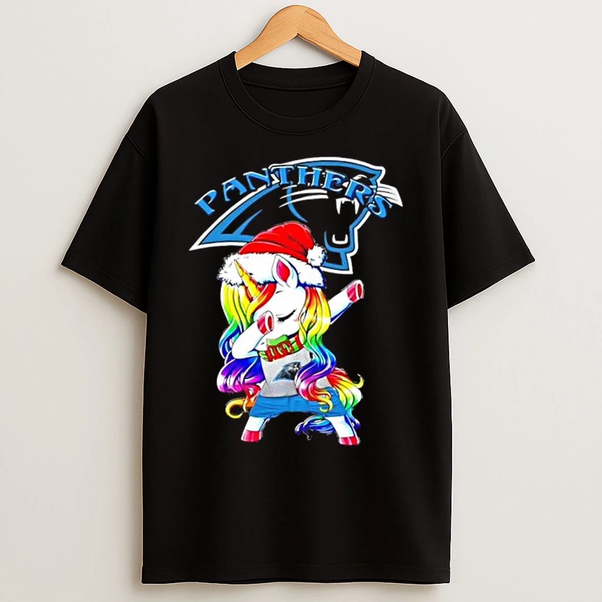Carolina Panthers X Unicorn Santa Hat Dabbing Merry Christmas T Shirts