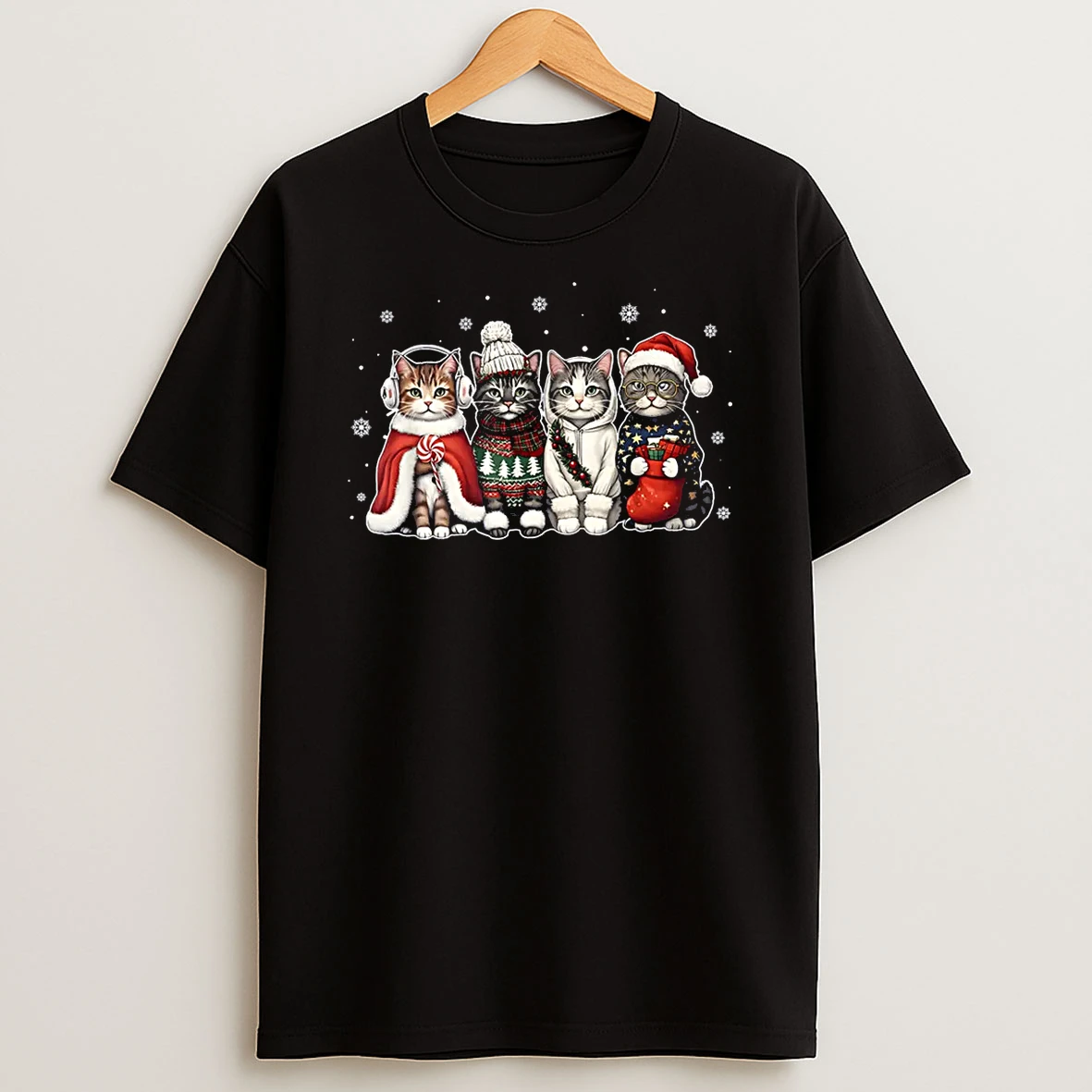Cat Christmas Light Reindeer Santa Christmas Cat Lover Xmas Shirts