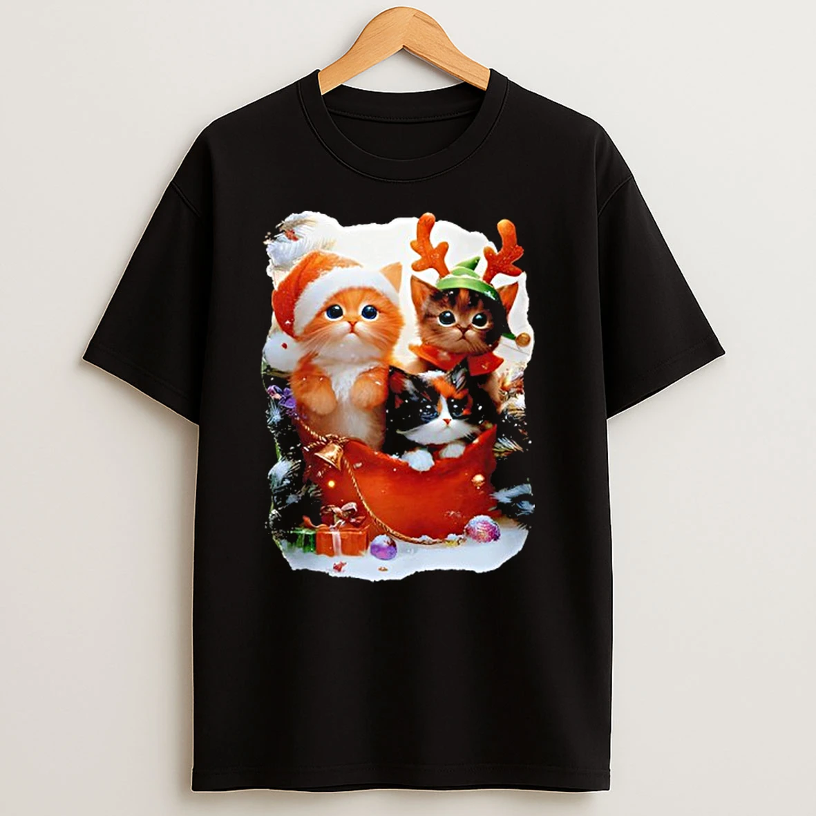 Cat Christmas Light Santa Xmas Decorations Meowy T Shirts