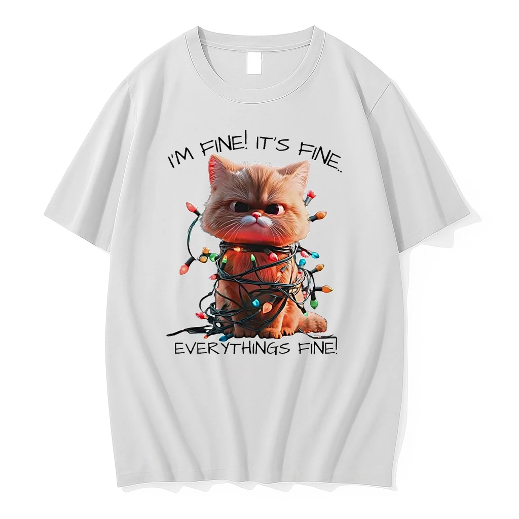 Cat Im Fine Its Fine Everythings Fine Christmas Light Shirts