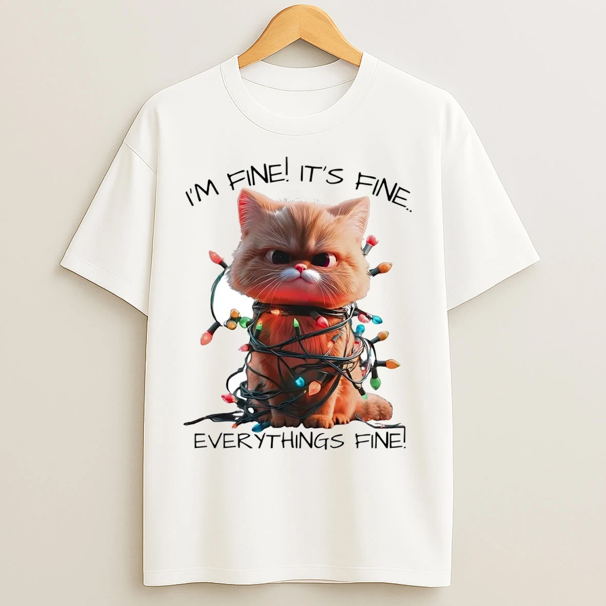 Cat Im Fine Its Fine Everythings Fine Christmas Light T Shirts