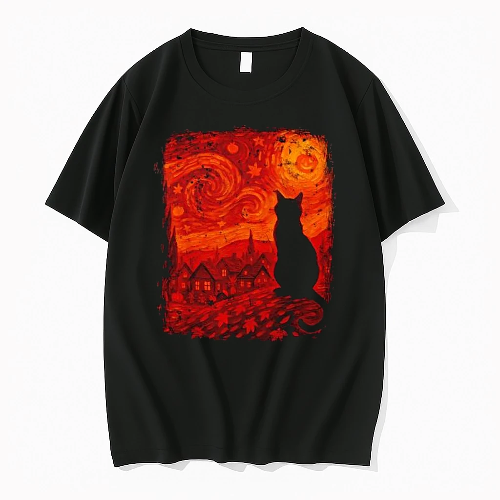 Cat Starry Night Van Gogh Cat Lover Thanksgiving Fall Autumn Shirts