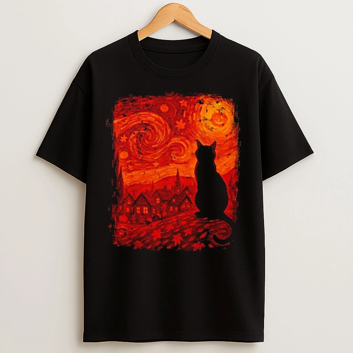 Cat Starry Night Van Gogh Cat Lover Thanksgiving Fall Autumn T Shirts