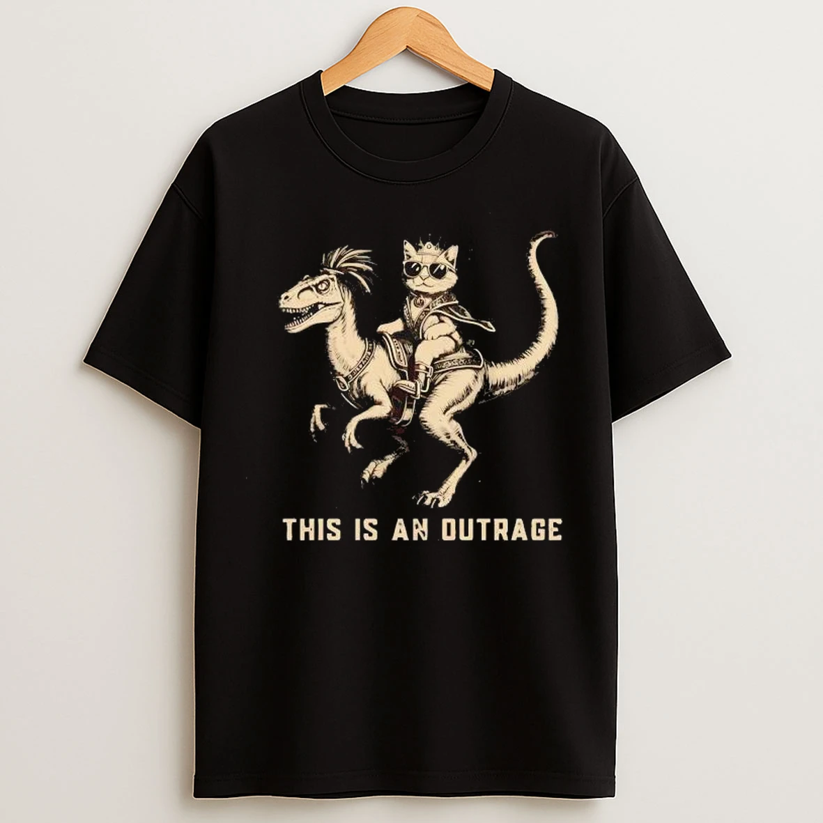 Cat Riding Mongo Velociraptor Princess Donut This Is An Outrage T Shirts