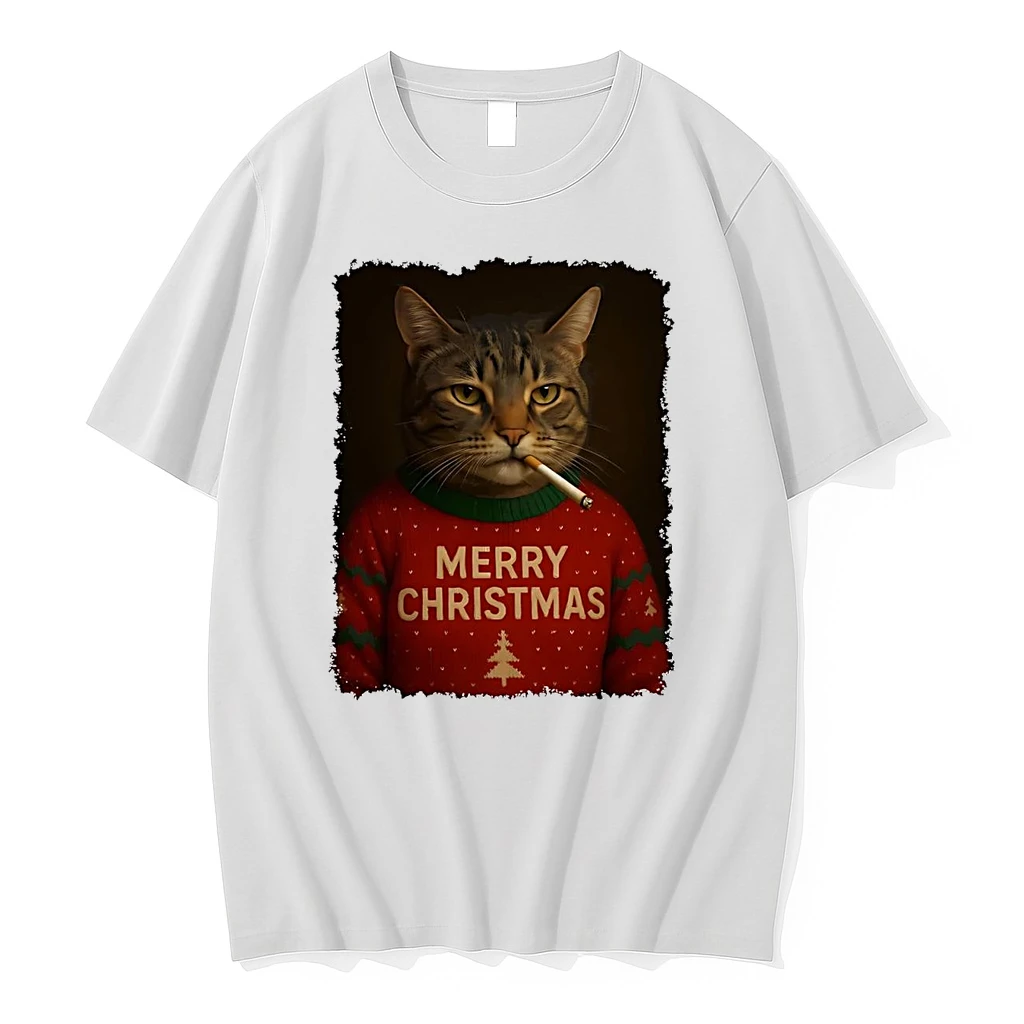 Cat Smoking Cigs Merry Ugly Christmas Shirts