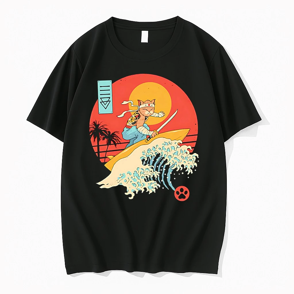 Catana Cat Surf Sunset Wave Japan Shirts