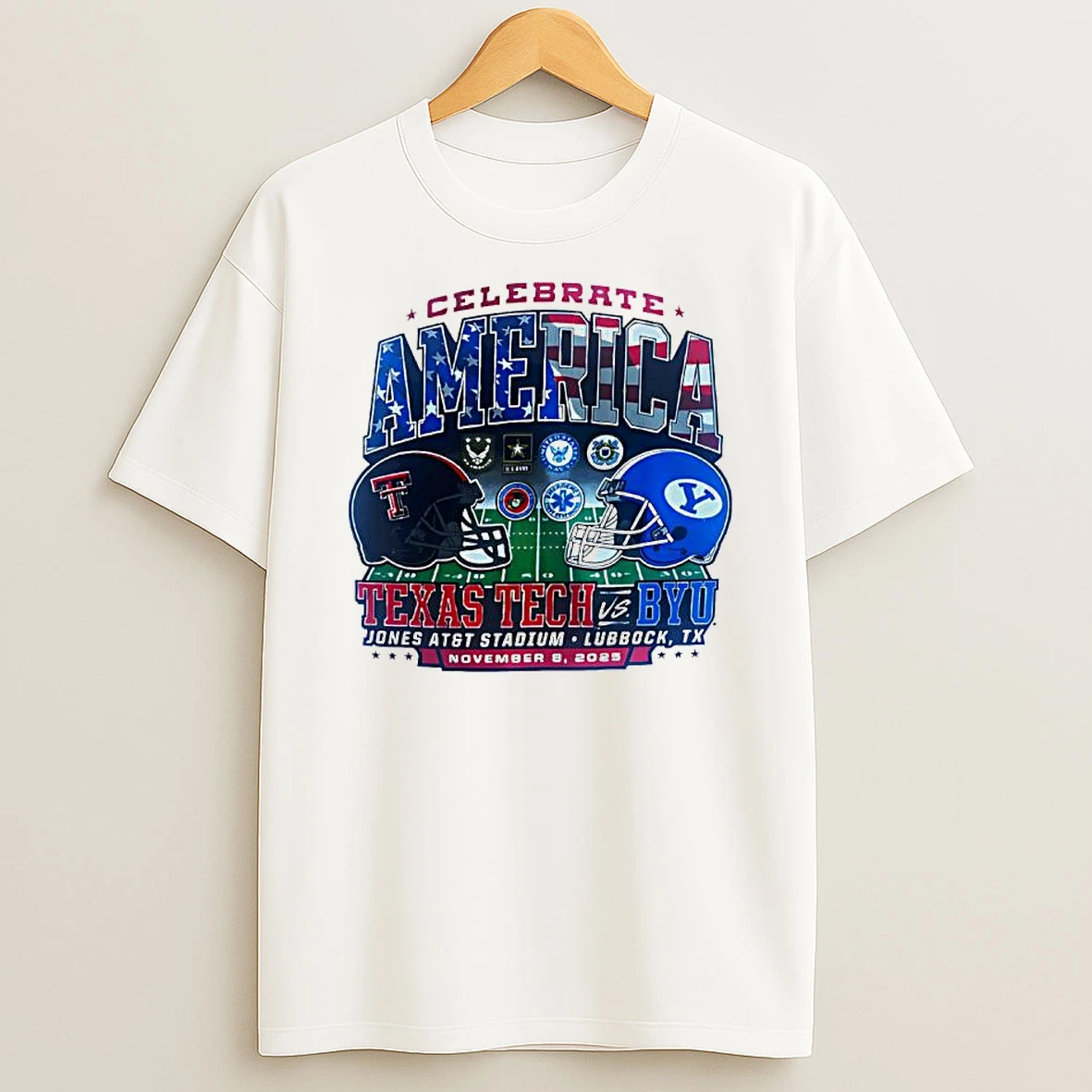 Celebrate America Texas Tech Red Raiders And Byu Cougars Jones Att Stadium Shirts