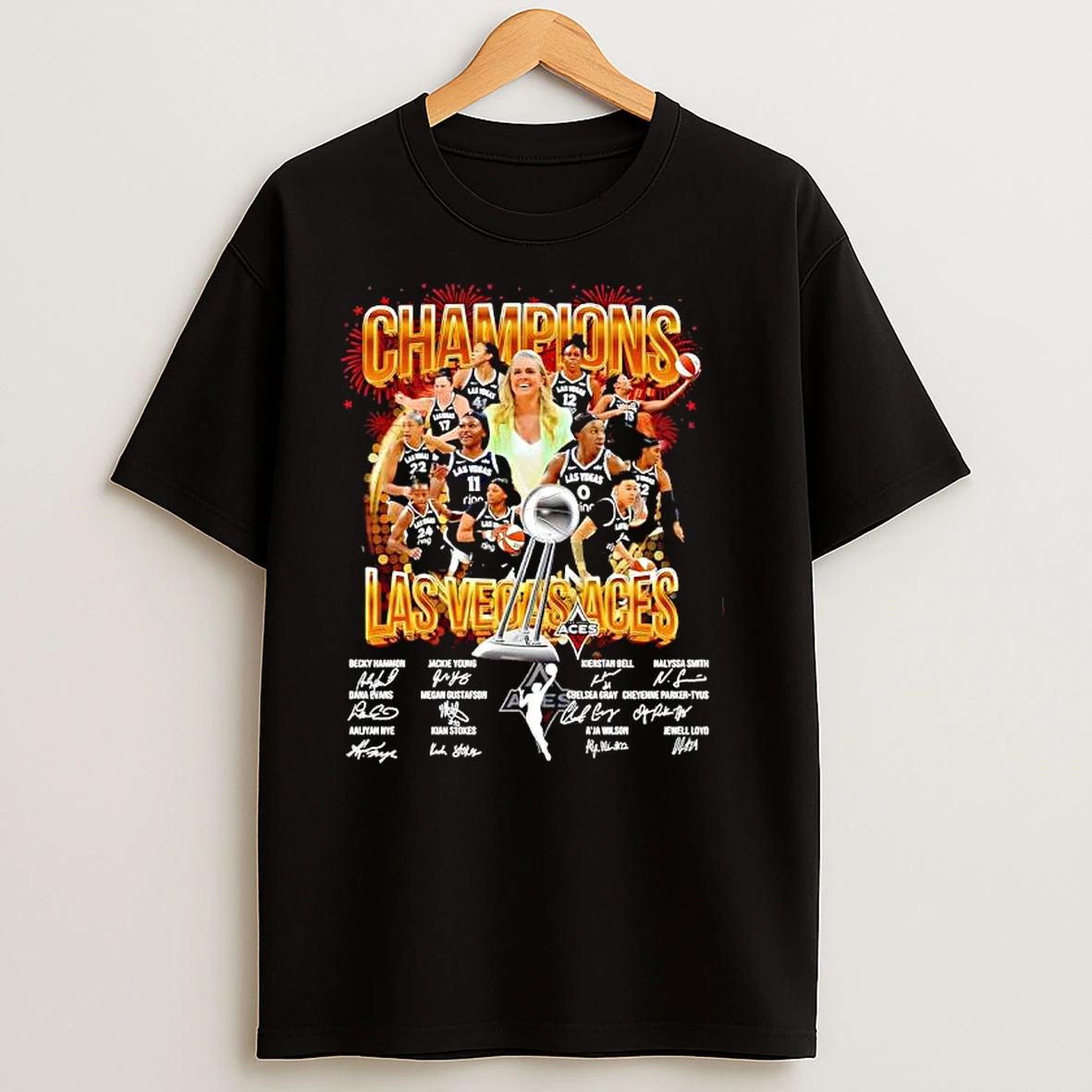 Champions Las Vegas Aces With Names And Signatures All Team T Shirts