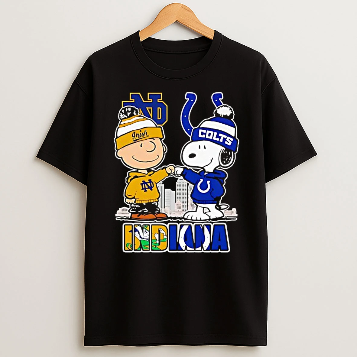 Charlie Brown Indianapolis Colts And Snoopy Notre Dame Fighting Irish City Skyline Shirts