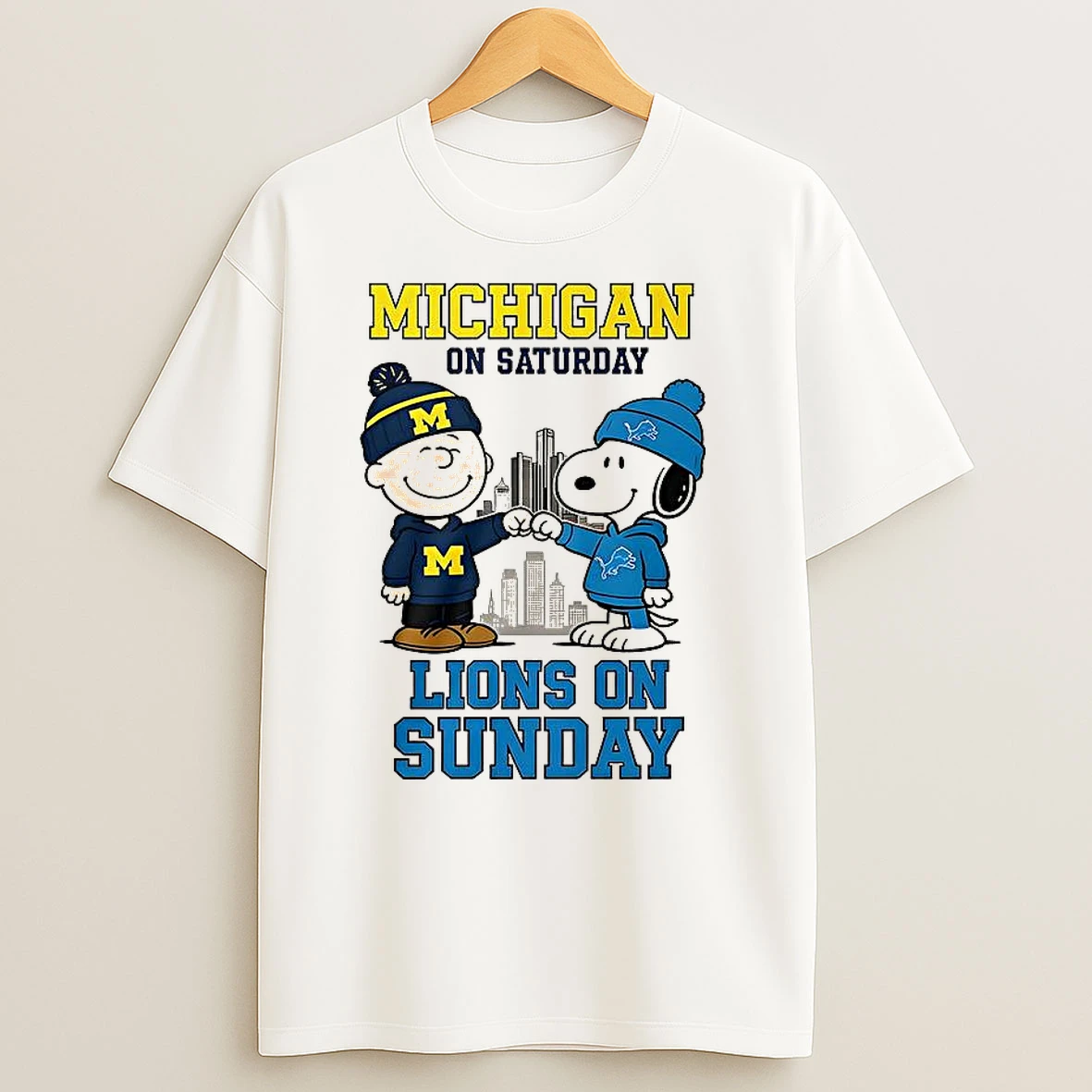 Charlie Brown Michigan Wolverines On Saturday And Snoopy Detroit Lions On Sunday T Shirts