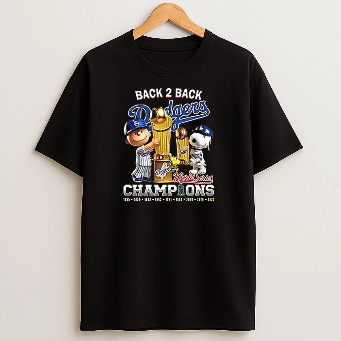 Charlie Brown And Snoopy Los Angeles Dodgers Snoopy Back 2 Back Champions T Shirts